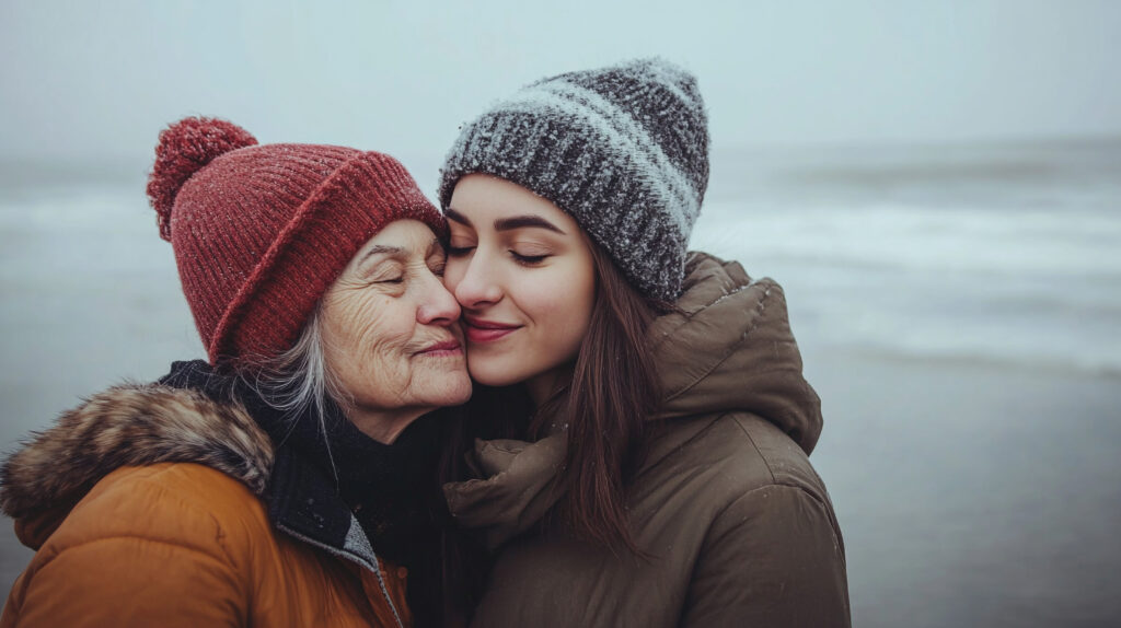 Mother and daughter hugging
