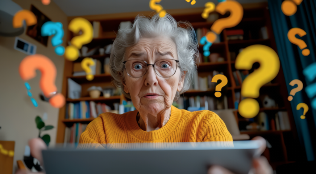 Older woman looking overwhelmed by technology.