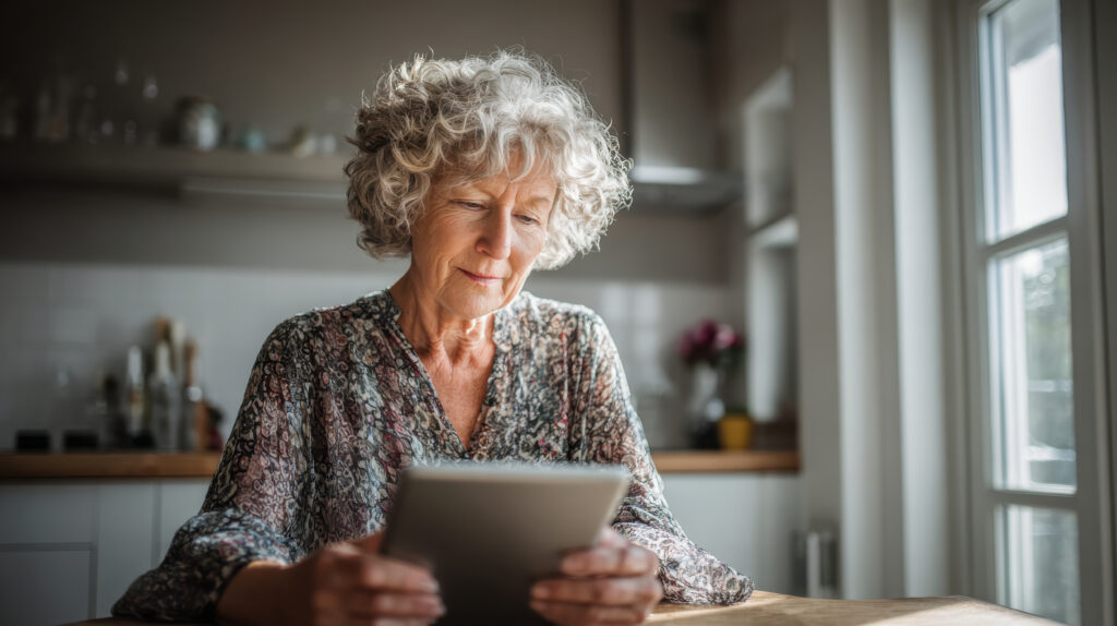Woman using AI on her tablet